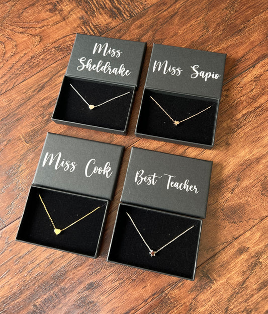 Personalised Teacher Gift | Thank you gift | Personalised Star Necklace | Personalised Heart Necklace | Teacher Christmas gift